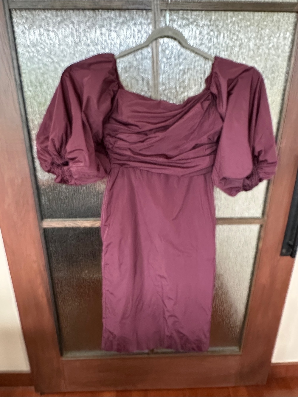 Tanya Taylor Charlotte dress Elegant Puff-Sleeve Midi Dress in Deep Plum size 10 - Picture 6 of 12